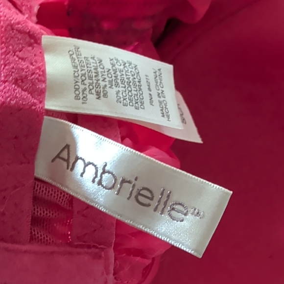 Ambrielle Hot Pink Chemise with Black Lace Trim - Picture 9 of 10